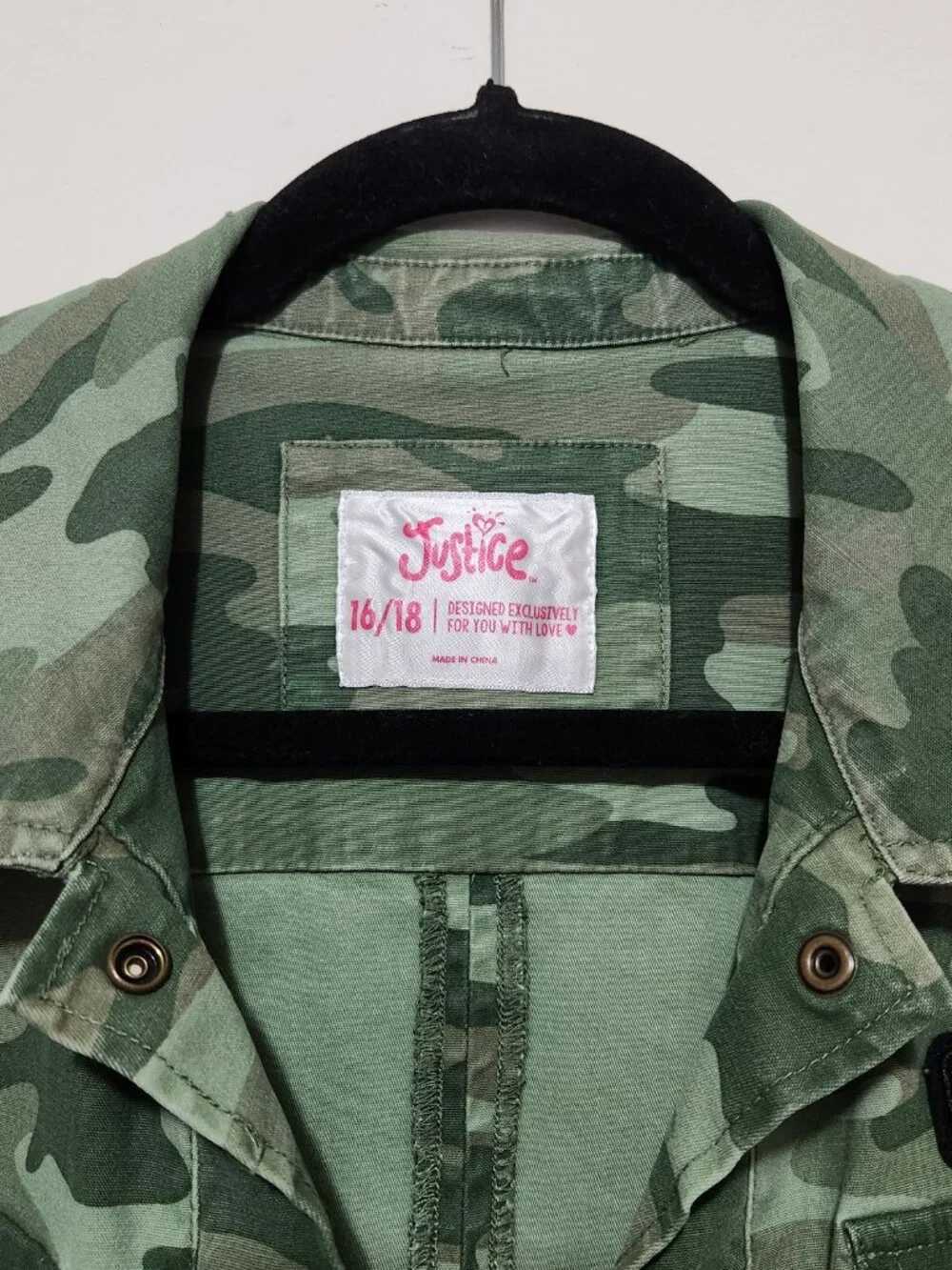 Justice Girls Camo Utility Jacket Street Smart Main Character Energy Grounded 16
